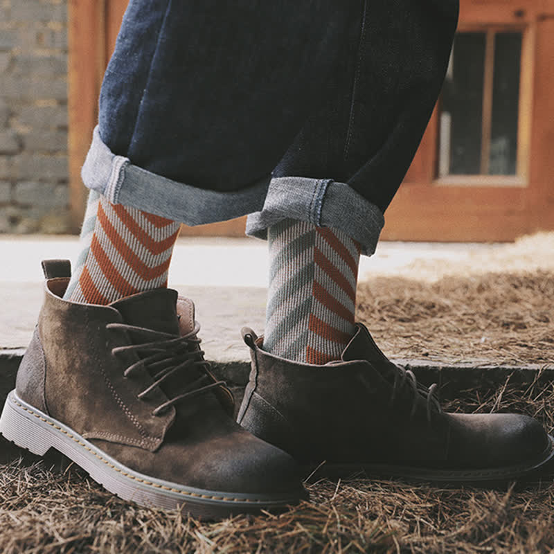 Classic Colorblock Arrow Striped Cotton Crew Socks - Image 6