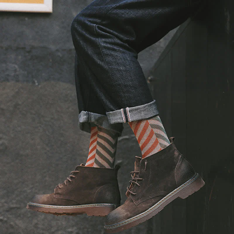 Classic Colorblock Arrow Striped Cotton Crew Socks - Image 7