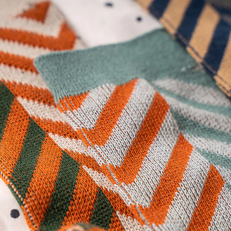 Classic Colorblock Arrow Striped Cotton Crew Socks - Image 9