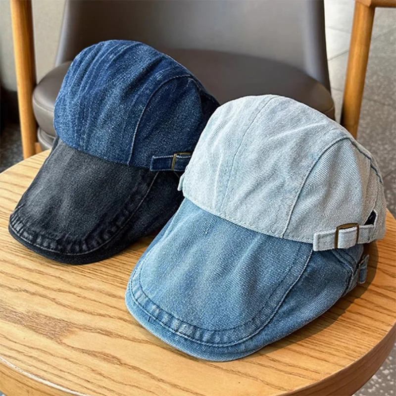 Classic Denim Adjustable Flat Cap Beret Cap - Image 3