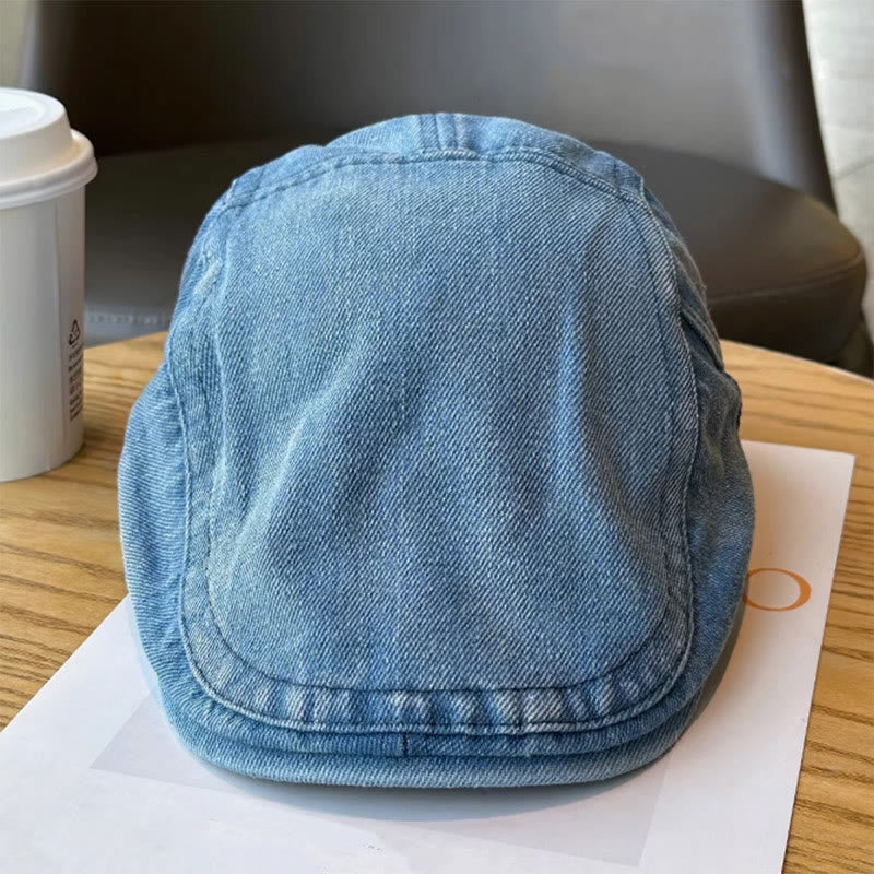 Classic Denim Adjustable Flat Cap Beret Cap - Image 4