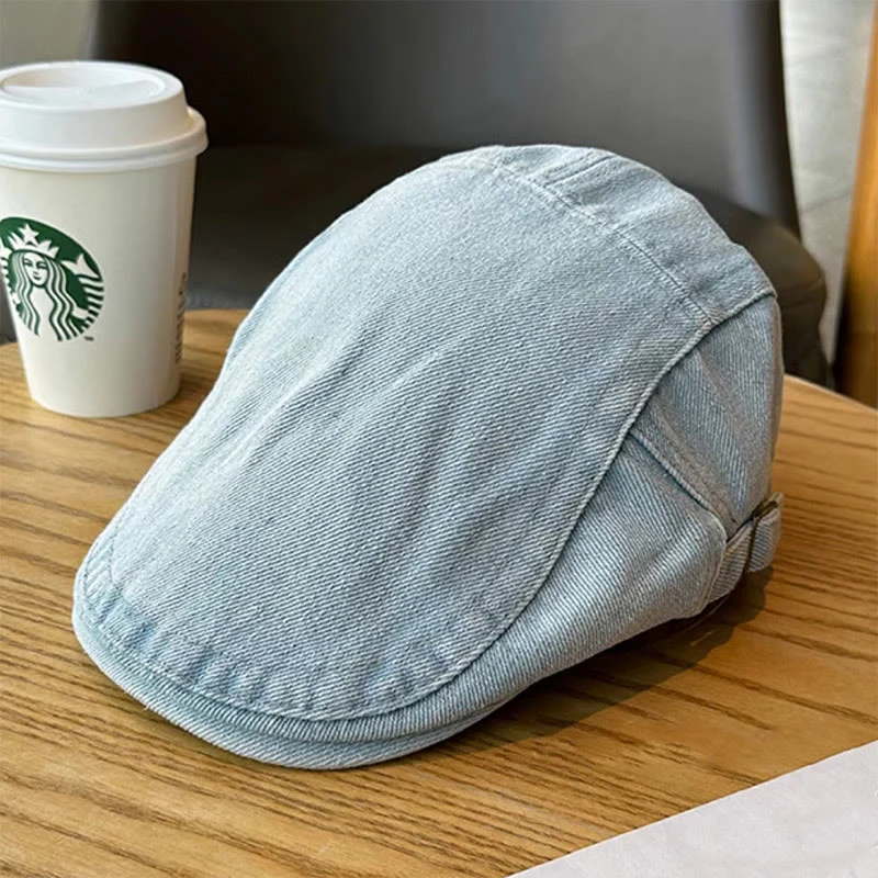 Classic Denim Adjustable Flat Cap Beret Cap - Image 7
