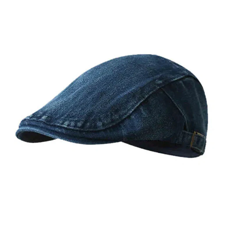 Classic Denim Adjustable Flat Cap Beret Cap - Image 9