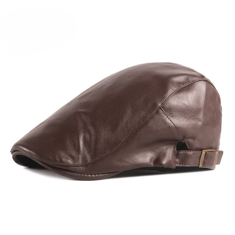 Classic Ivy Solid Color Leather Beret Hat - Image 11