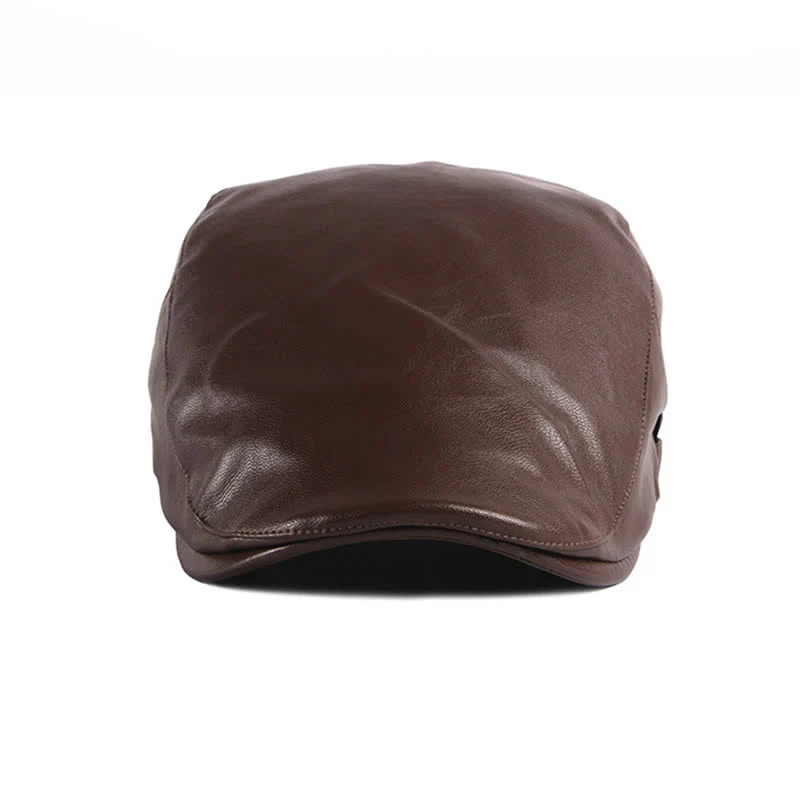Classic Ivy Solid Color Leather Beret Hat - Image 12