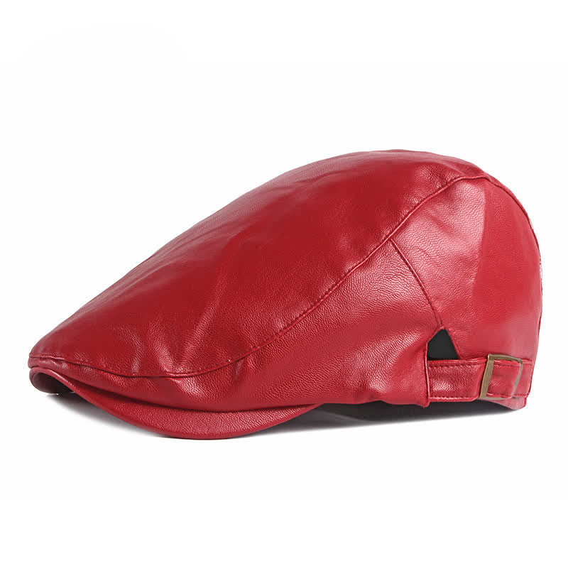 Classic Ivy Solid Color Leather Beret Hat - Image 13