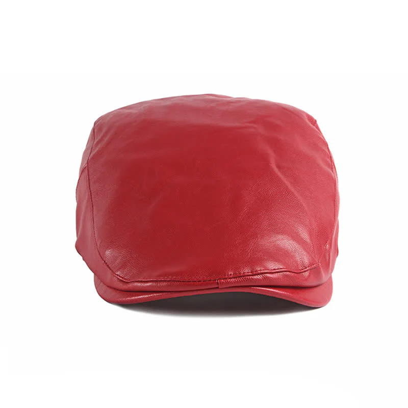Classic Ivy Solid Color Leather Beret Hat - Image 14