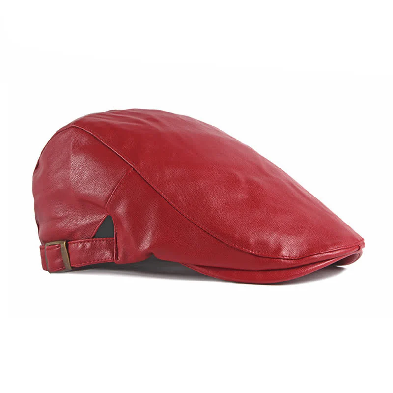 Classic Ivy Solid Color Leather Beret Hat - Image 15