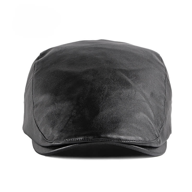 Classic Ivy Solid Color Leather Beret Hat - Image 2