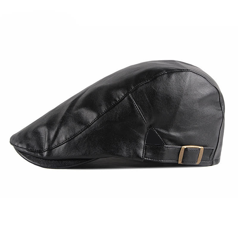 Classic Ivy Solid Color Leather Beret Hat - Image 3