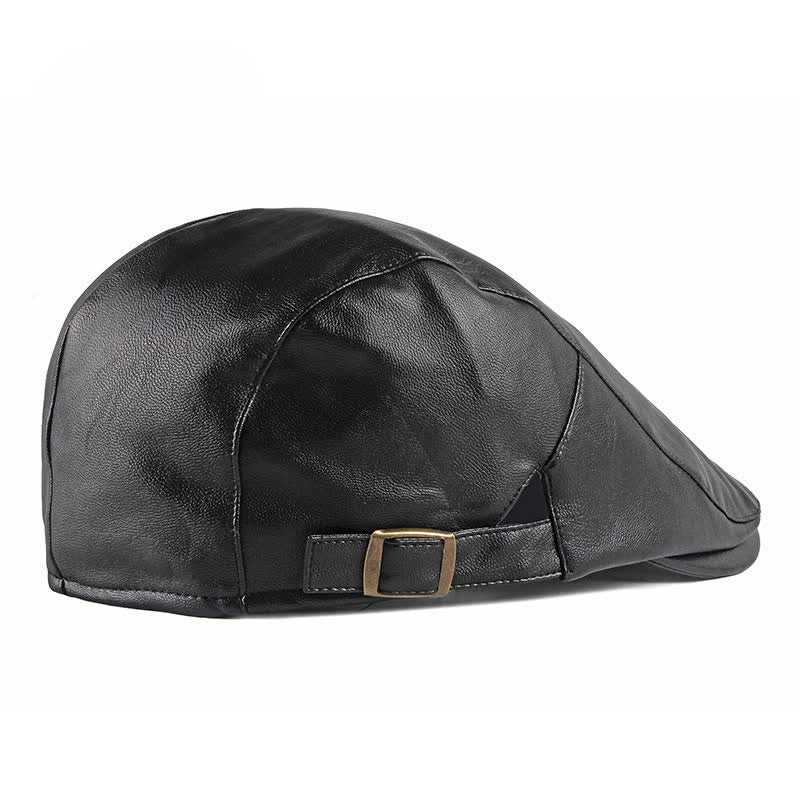 Classic Ivy Solid Color Leather Beret Hat - Image 4