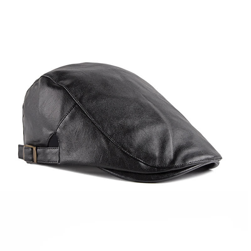 Classic Ivy Solid Color Leather Beret Hat - Image 5