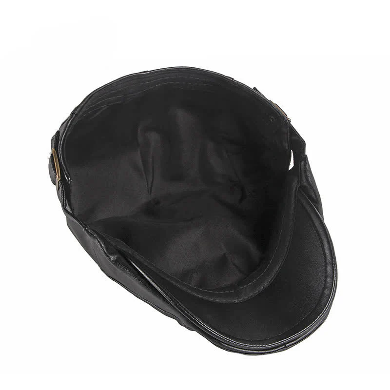 Classic Ivy Solid Color Leather Beret Hat - Image 7