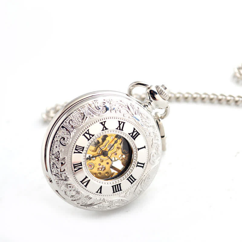 Classic Roman Numerals Antique Mechanical Pocket Watch - Image 2