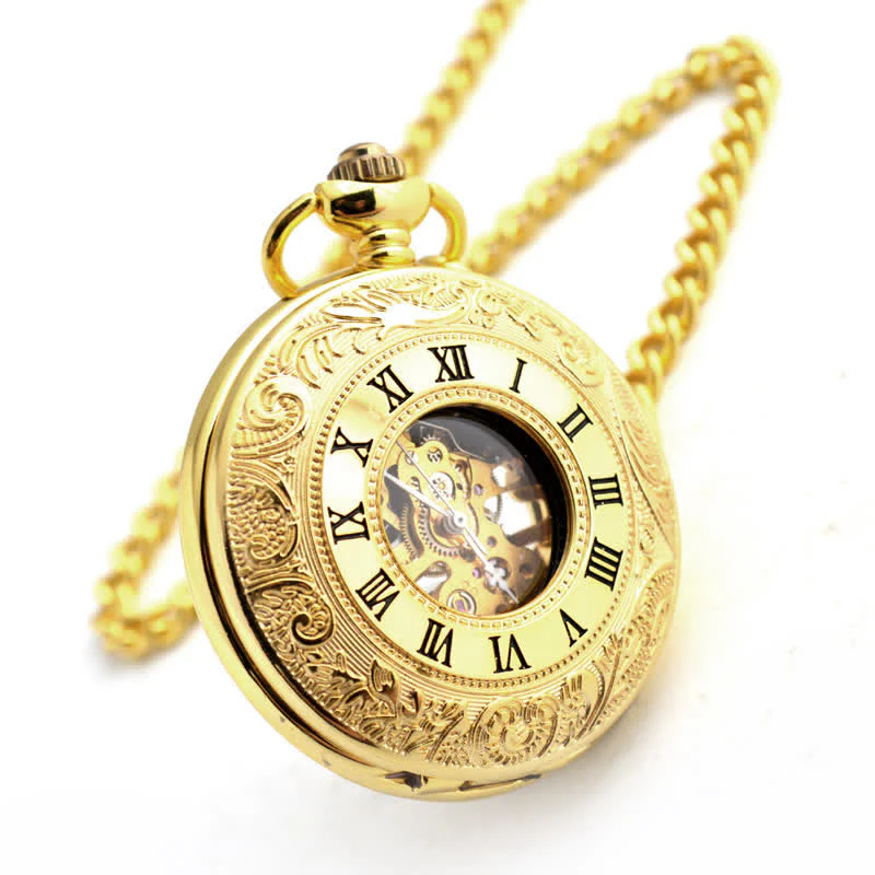 Classic Roman Numerals Antique Mechanical Pocket Watch - Image 4