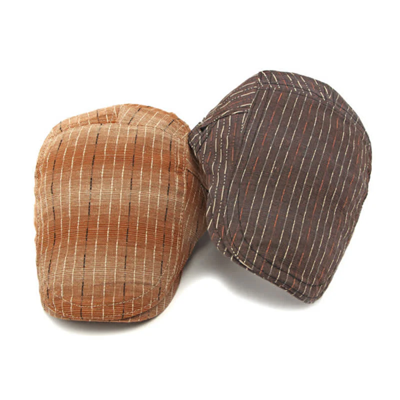Classic Striped Casual Peaked Flat Beret Hat - Image 2