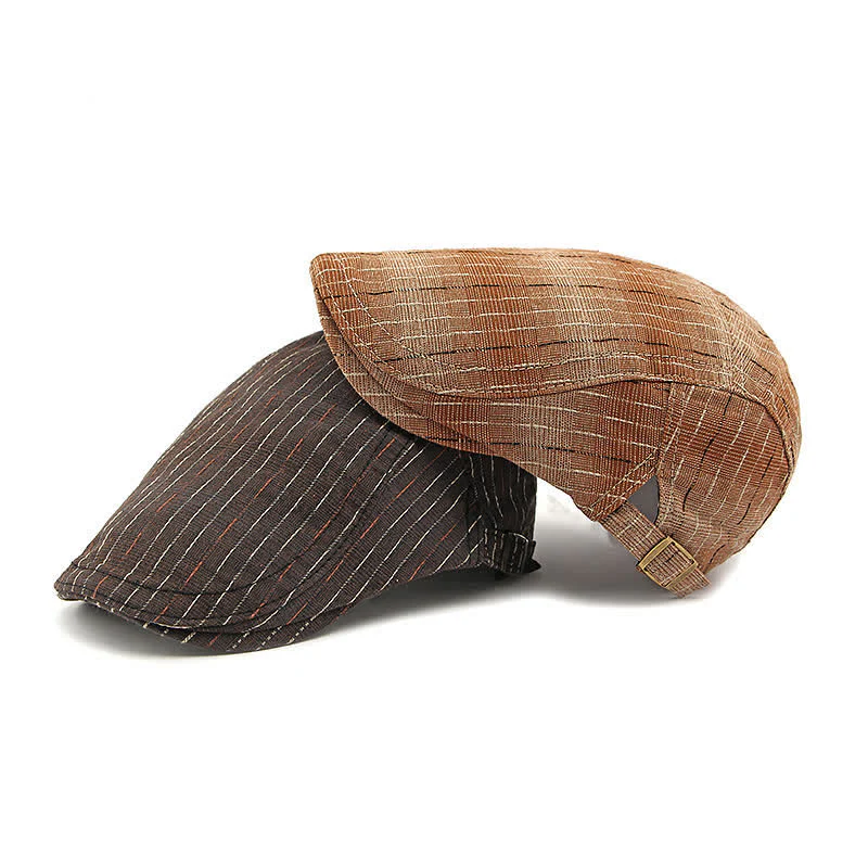 Classic Striped Casual Peaked Flat Beret Hat - Image 3