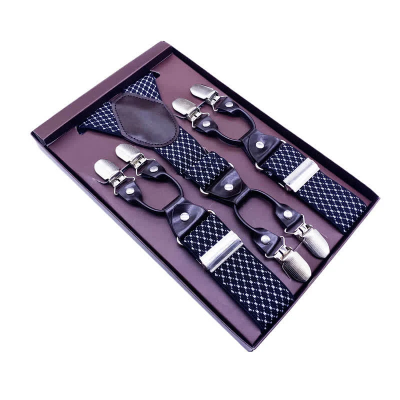 Classic Striped Plaid Paisley 6-Clips Adjustable Suspenders - Image 7