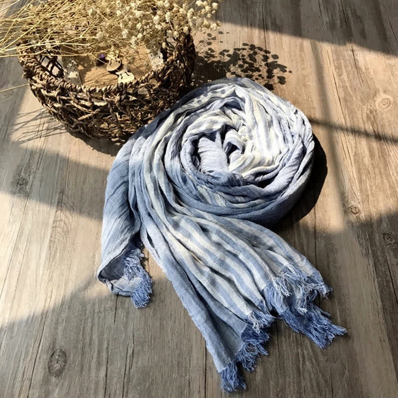 Classic Stripes Pattern Thin Cotton Blend Pleated Art Scarf - Image 10