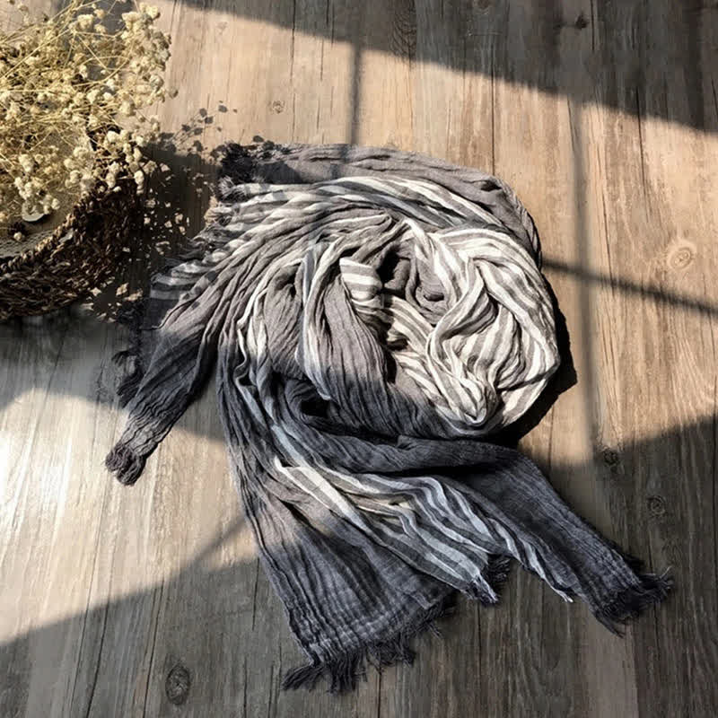 Classic Stripes Pattern Thin Cotton Blend Pleated Art Scarf - Image 15