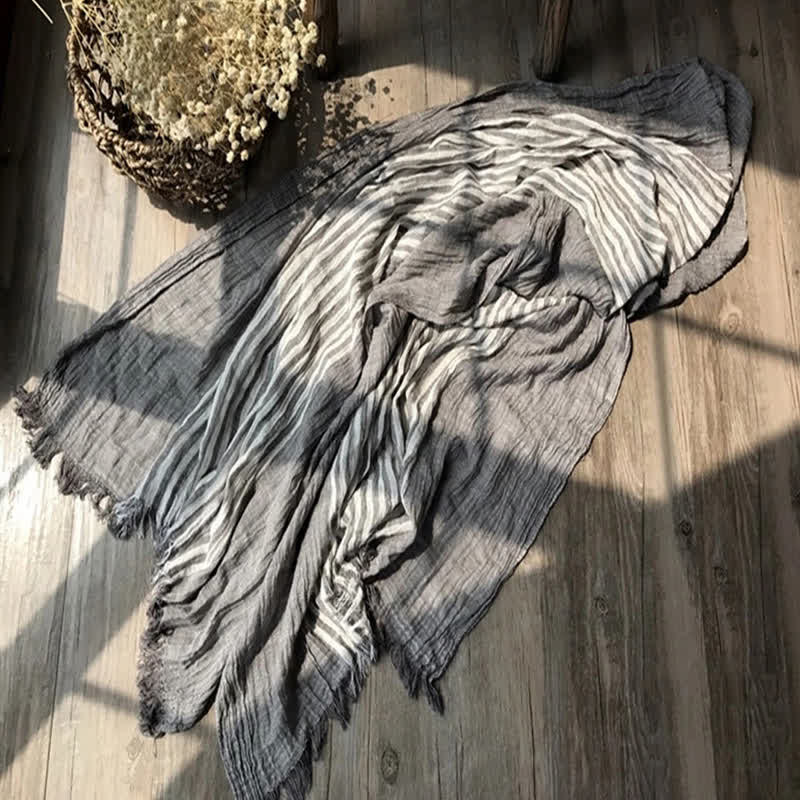 Classic Stripes Pattern Thin Cotton Blend Pleated Art Scarf - Image 16
