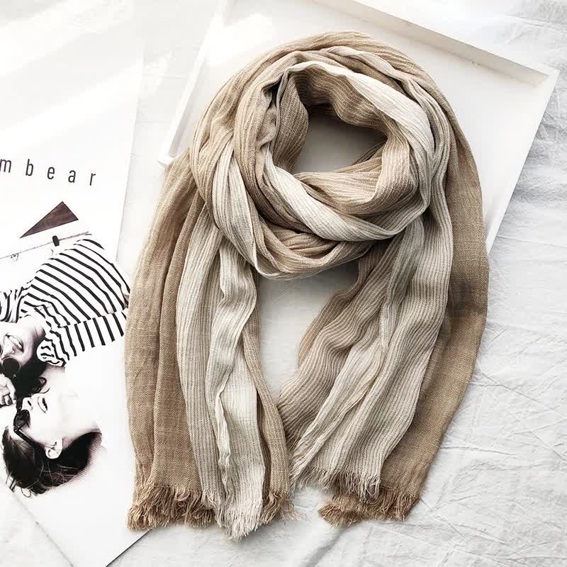 Classic Stripes Pattern Thin Cotton Blend Pleated Art Scarf - Image 17