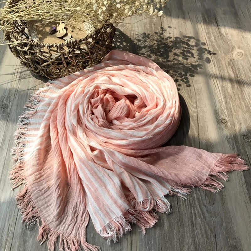 Classic Stripes Pattern Thin Cotton Blend Pleated Art Scarf - Image 8