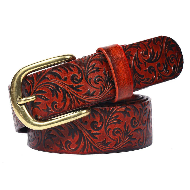 Classical Beautifully Floral Embossed Leather Belt - Image 11