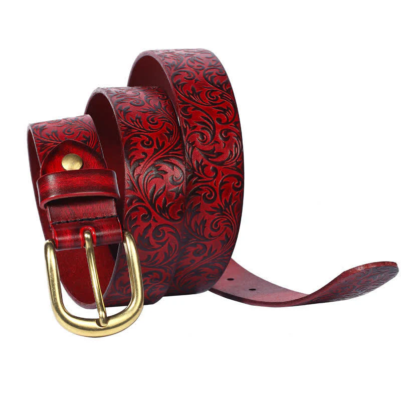 Classical Beautifully Floral Embossed Leather Belt - Image 2