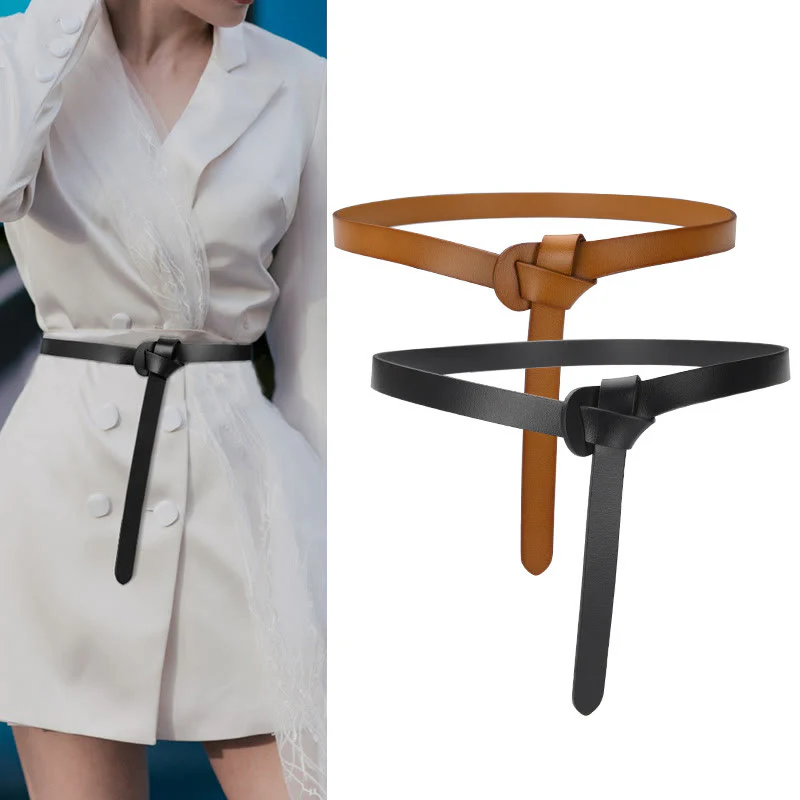 Classical Solid Color Knot Belt Decorative Leather Belt - Image 2