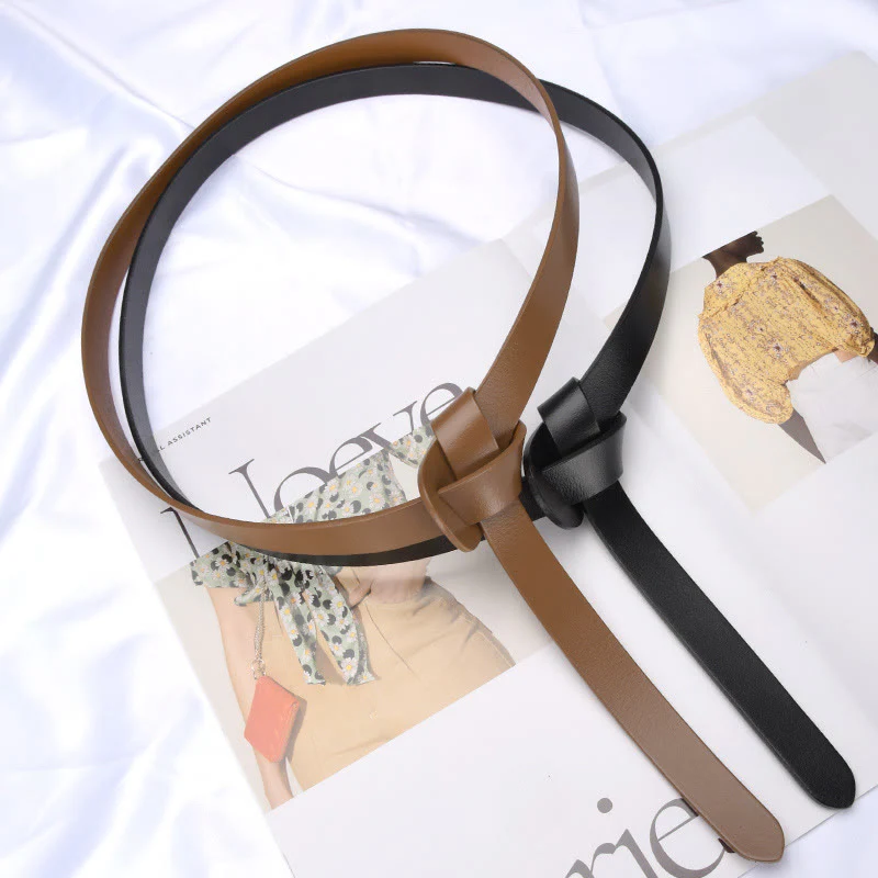 Classical Solid Color Knot Belt Decorative Leather Belt - Image 5