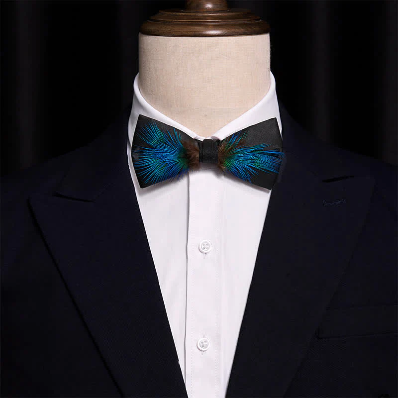 Classy Blue & Black Feather Bow Tie - Image 2
