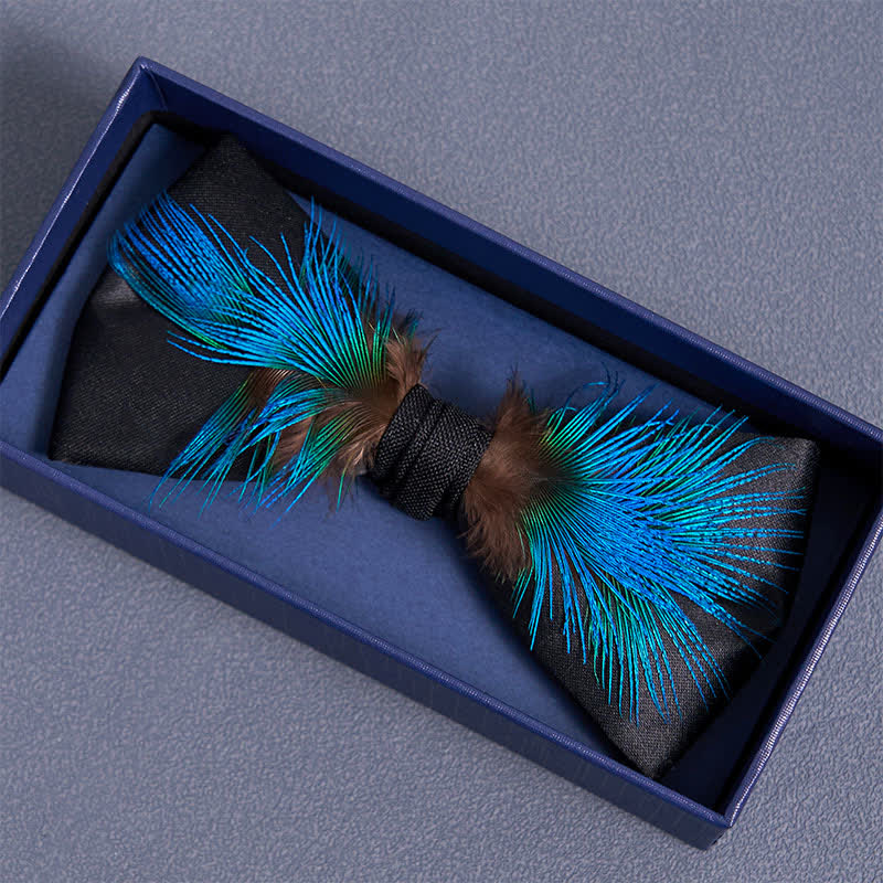 Classy Blue & Black Feather Bow Tie - Image 3