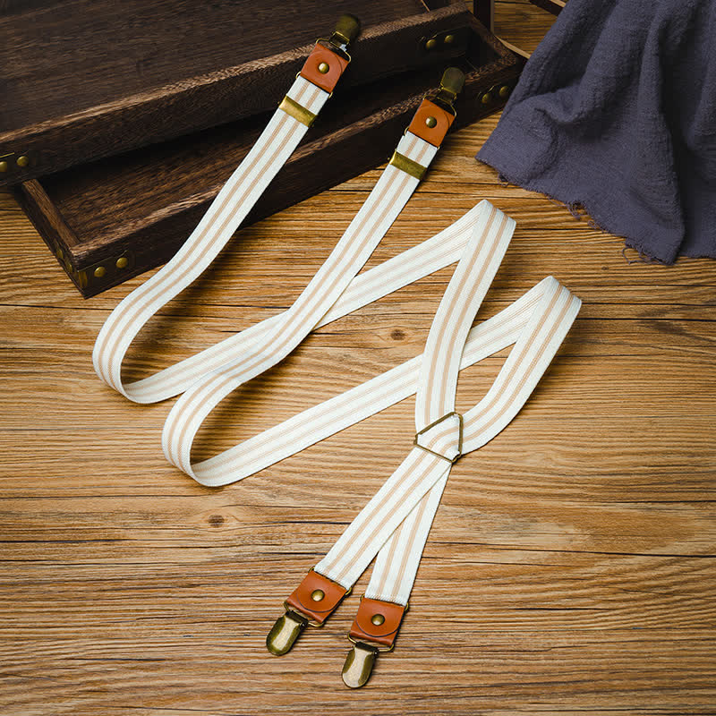 Clean White Striped Elastic Straps X-back Suspenders - Image 3