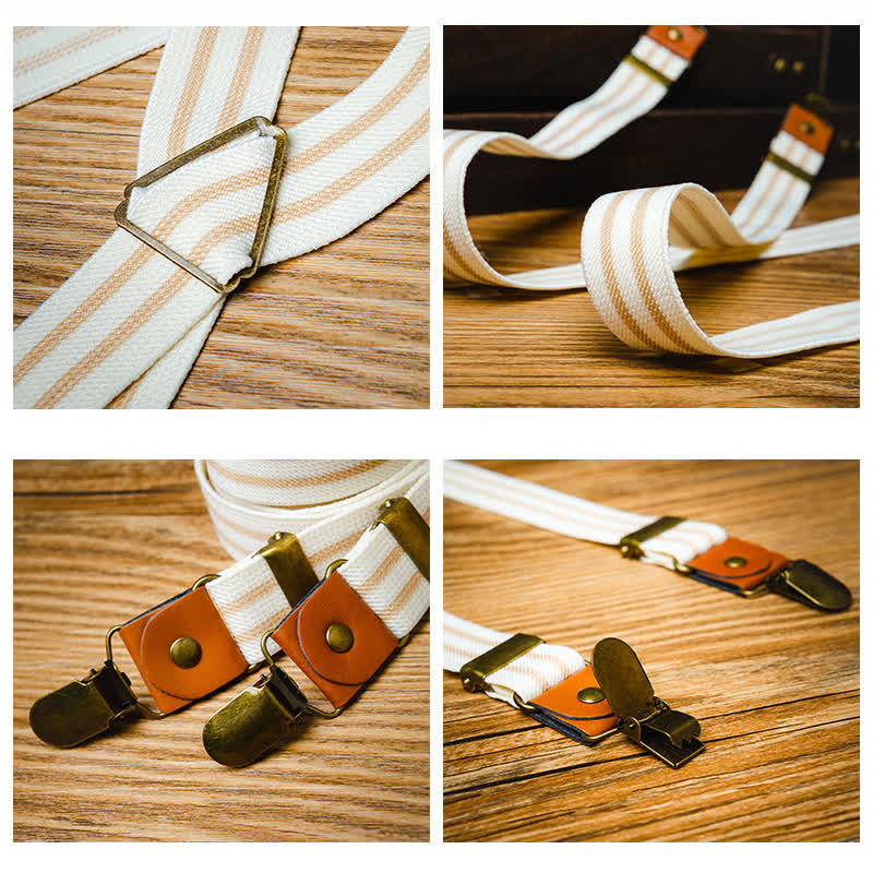 Clean White Striped Elastic Straps X-back Suspenders - Image 4