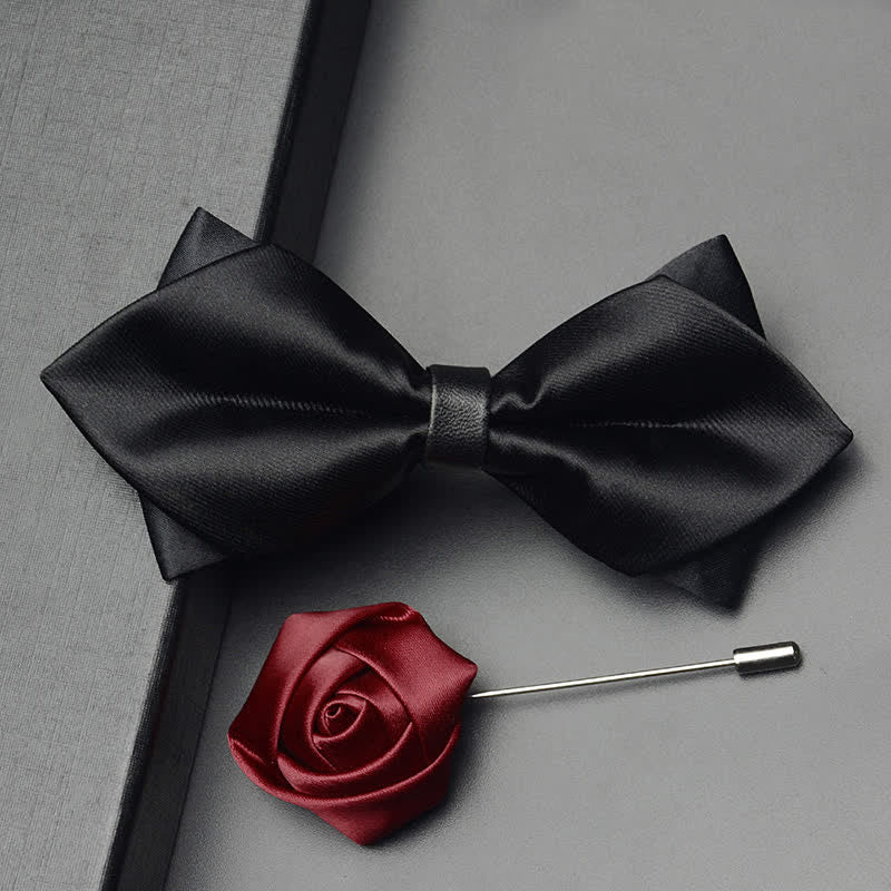 Clearance: 2Pcs Men's Classic Double Layered Pointed Bow Tie Set