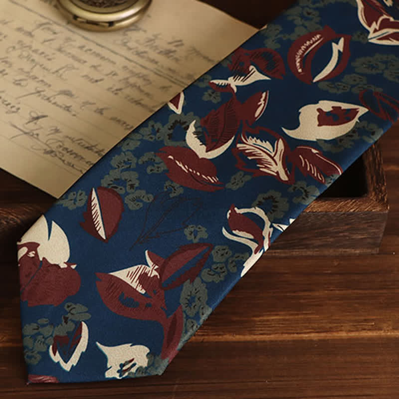 Clearance: Men's Calming Navy Blue & Red Floral Necktie - Image 3