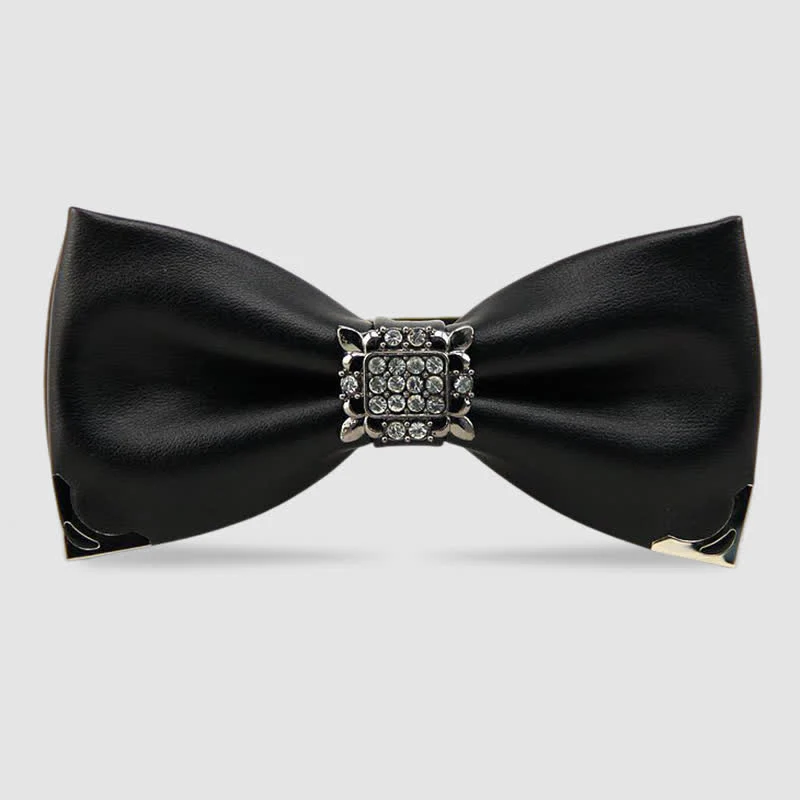 Clearance: Men's Crystal Rhinestone Leather Bow Tie
