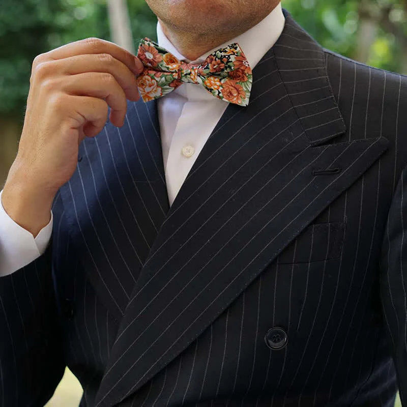 Clearance: Men's Elegant Orange Floral Leaves Bow Tie - Image 3