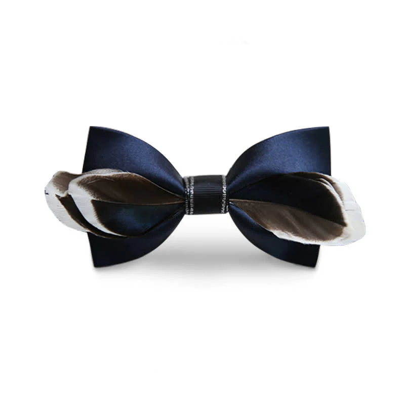 Clearance: Navy & Brown Mallard Feather Bow Tie