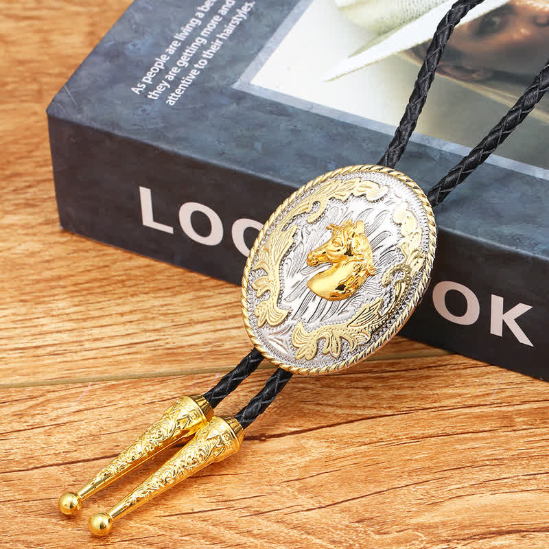 Clearance: Retro Creative Gold Western Horse Head Bolo Tie - Image 2