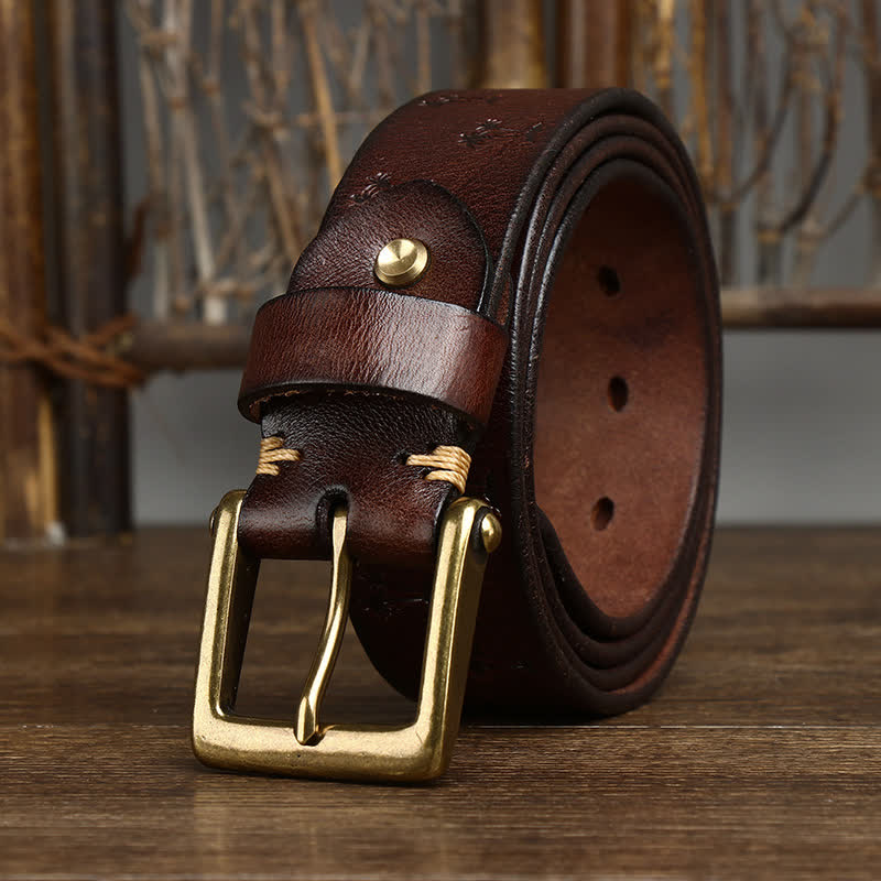Coconut Tree Embossed Pattern Strap Leather Belt - Image 10