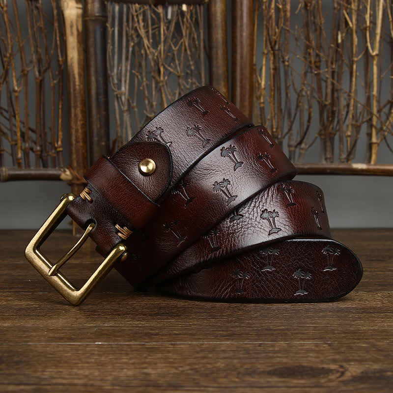 Coconut Tree Embossed Pattern Strap Leather Belt - Image 11