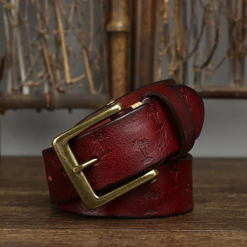 Coconut Tree Embossed Pattern Strap Leather Belt - Image 12
