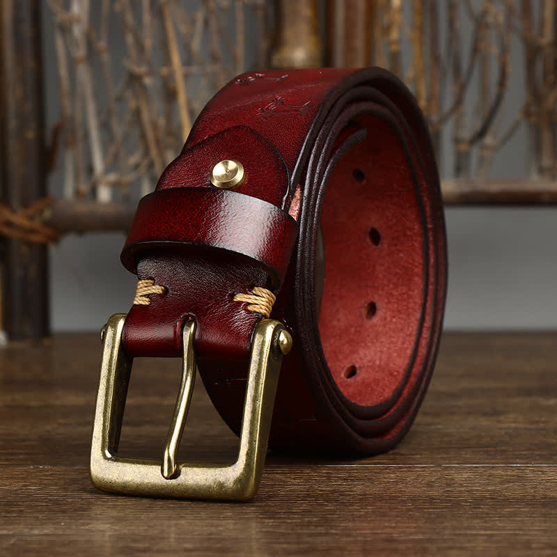 Coconut Tree Embossed Pattern Strap Leather Belt - Image 13