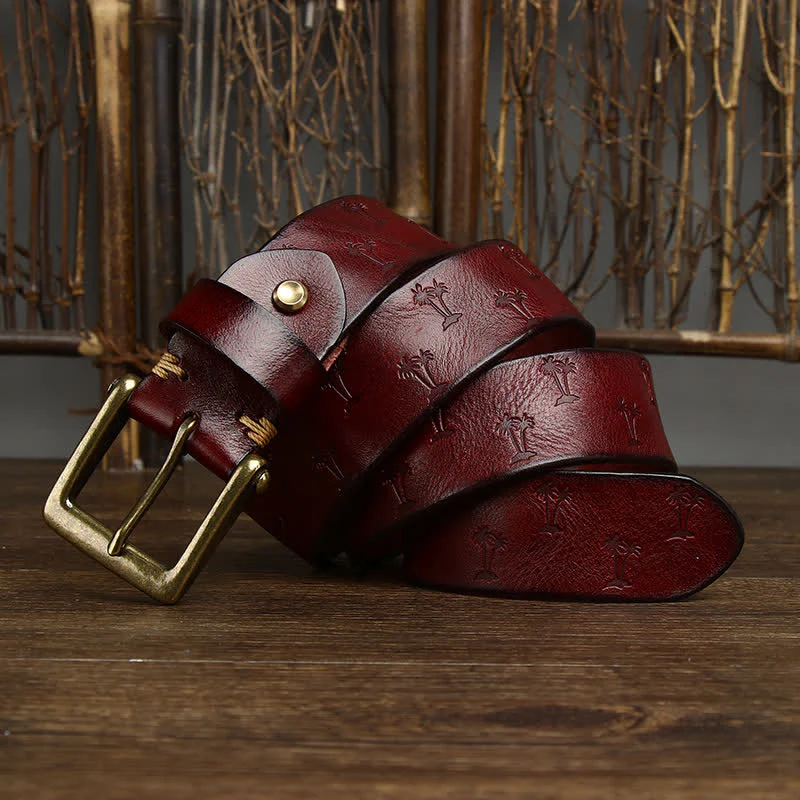 Coconut Tree Embossed Pattern Strap Leather Belt - Image 14