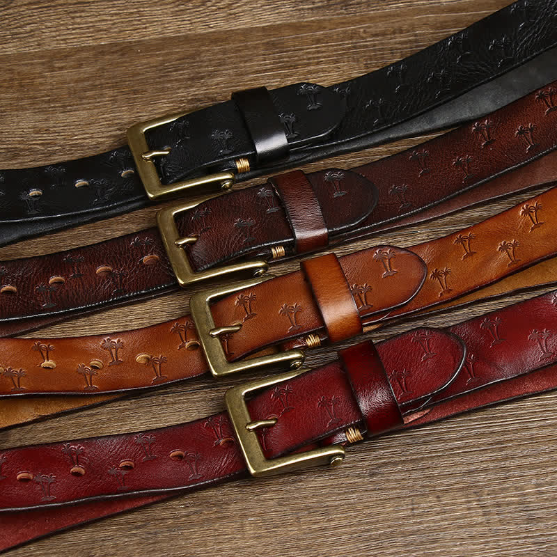 Coconut Tree Embossed Pattern Strap Leather Belt - Image 2
