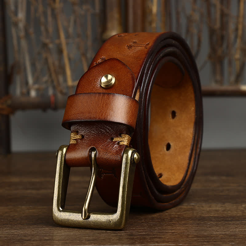 Coconut Tree Embossed Pattern Strap Leather Belt - Image 4