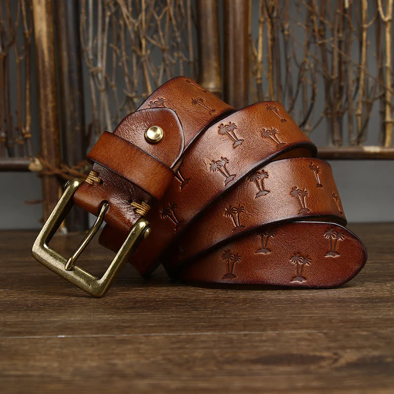 Coconut Tree Embossed Pattern Strap Leather Belt - Image 5