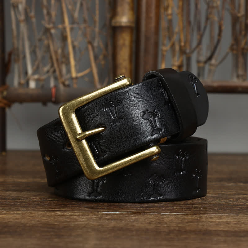 Coconut Tree Embossed Pattern Strap Leather Belt - Image 6